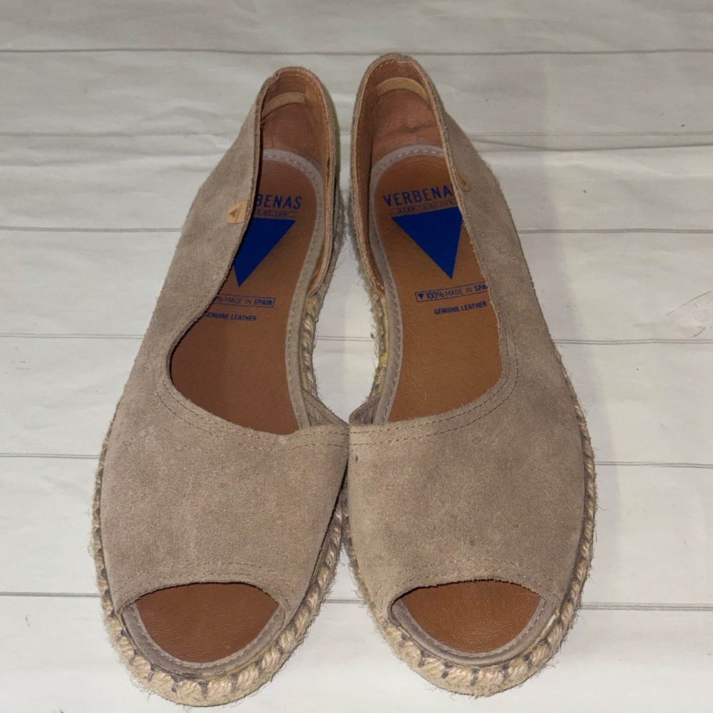 Verbenas Gray Suede Leather Espadrille Sandals Peep Toe Boho Lagenlook 42/US 11